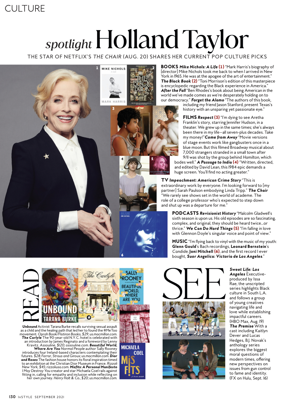 InStyle's September 2021 culture page featuring Holland Taylor