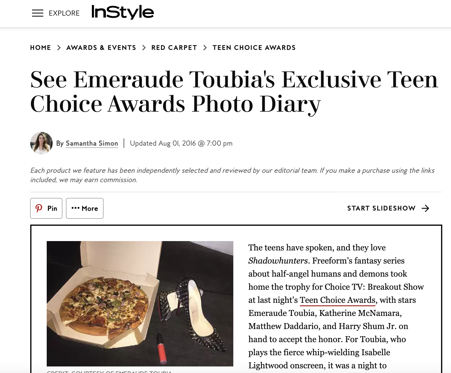 Emeraude Toubia's diary from the 2016 Teen Choice Awards