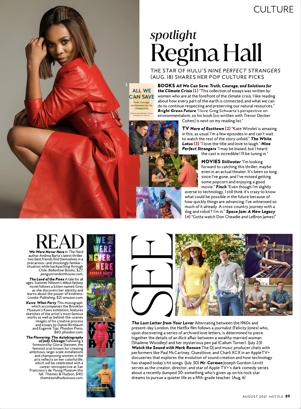 InStyle's August 2021 culture page featuring Regina Hall
