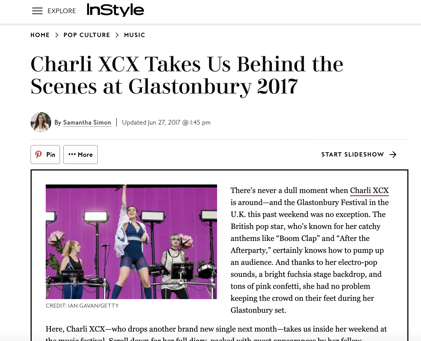 Charli XCX's diary from 2017 Glastonbury