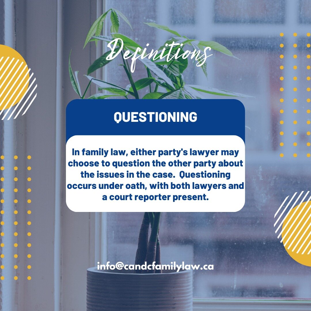 If you want more information about the questioning process or have questioning coming up and need representation, contact us today to set up a consult:
📧 info@candcfamilylaw.ca
☎ 519-340-2766
💻candcfamilylaw.ca

#familylaw #lawfirm #kitchenerwaterl