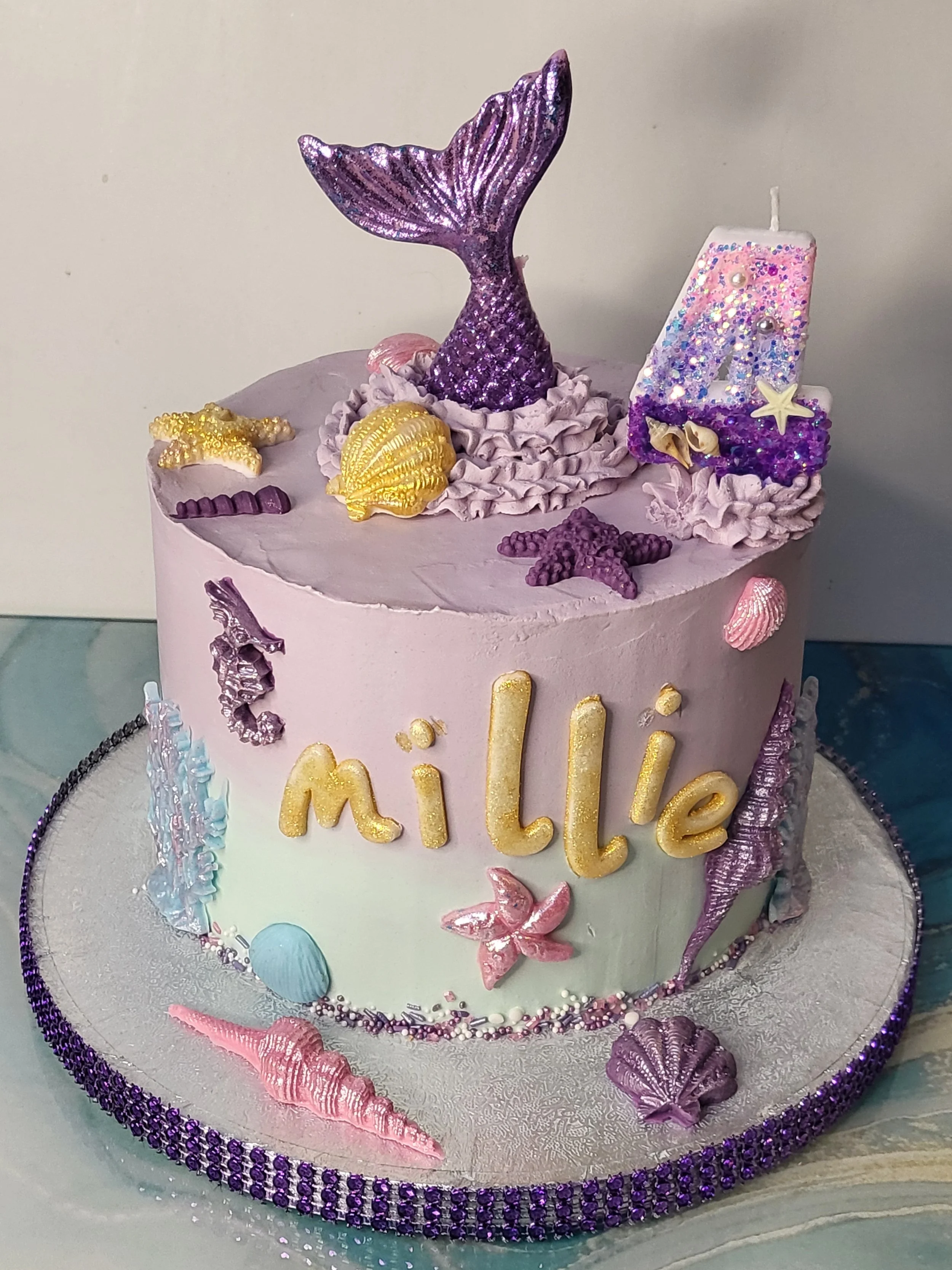 Purple and blue mermaid tail, under the sea