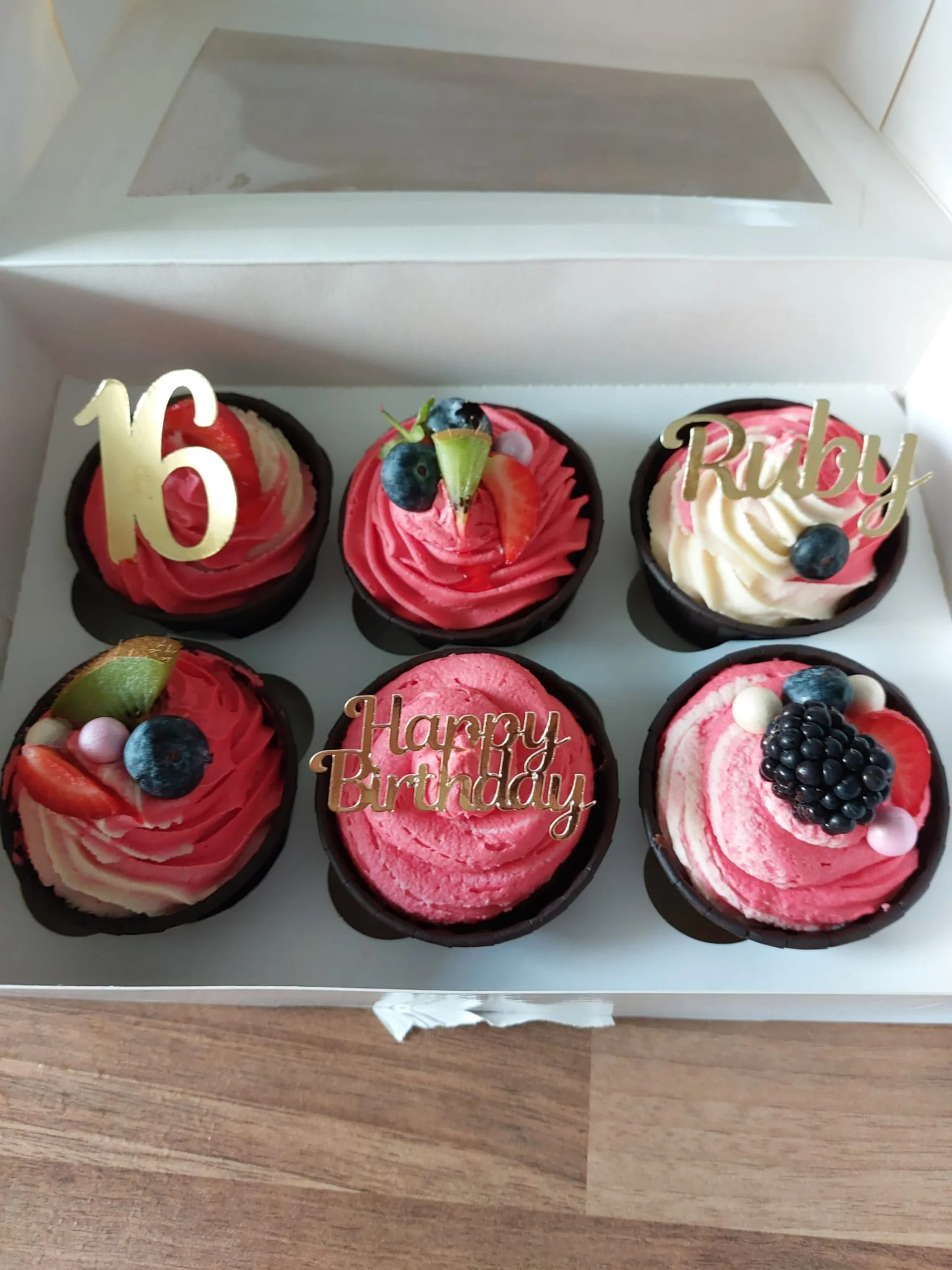 Fruit cupcakes, pink and white