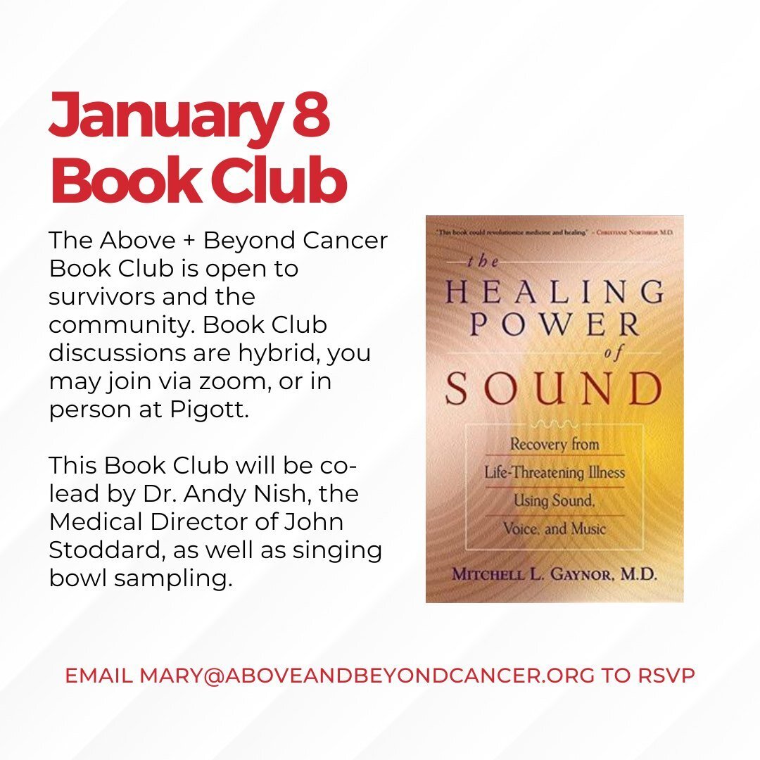 Our Book Club is a good fit for you if you like to learn, discuss, and be open to ideas in a trusting and light-hearted space.

Our next meeting is January 8 at 5:00p.m. where we'll be discussing &quot;The Healing Power of Sound Recovering from Life-