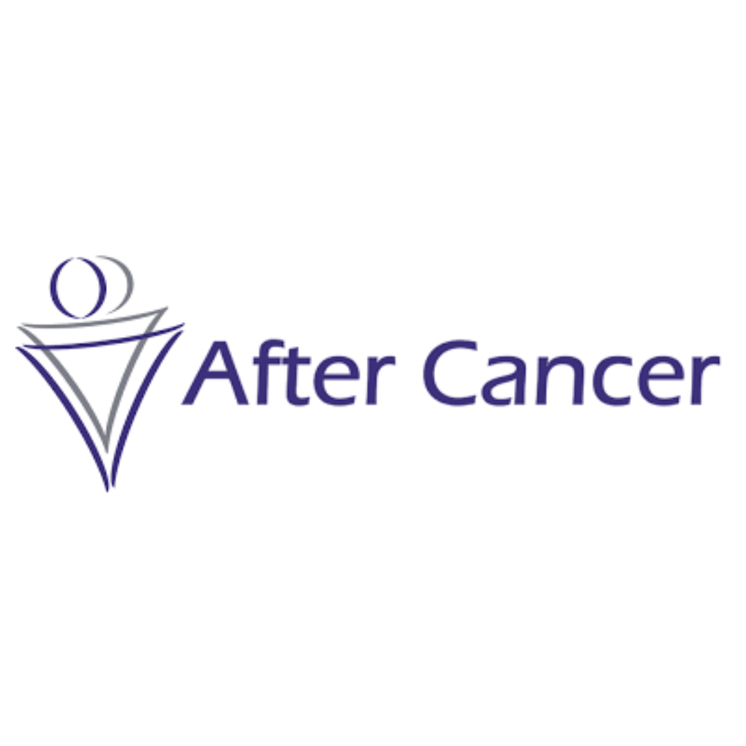 Logo with abstract human figure and text 'After Cancer' in purple.