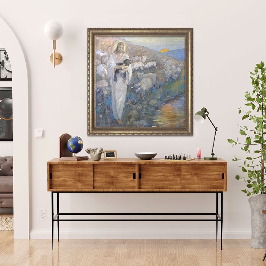 an image of a painting by Minerva Teichert showing the rescues of a lost lamb