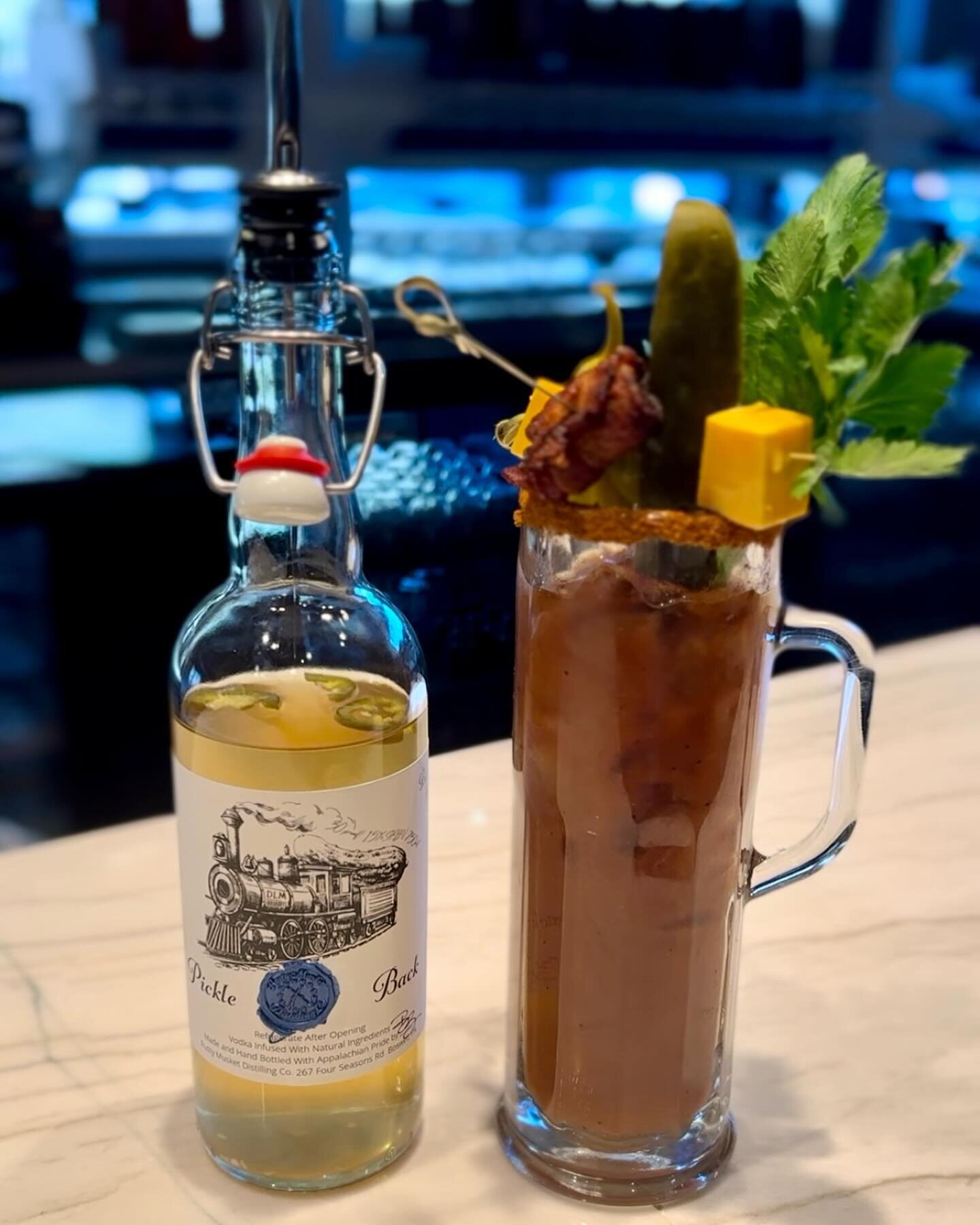 Sundays were made for Bloody Mary's with our Pickleback 🥒🥓