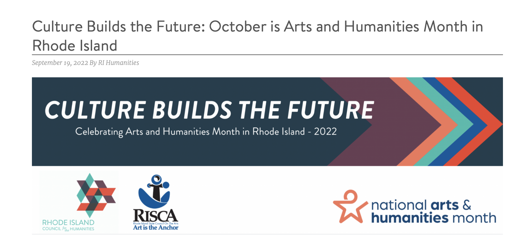 Culture Builds the Future: October is Arts and Humanities Month in Rhode Island