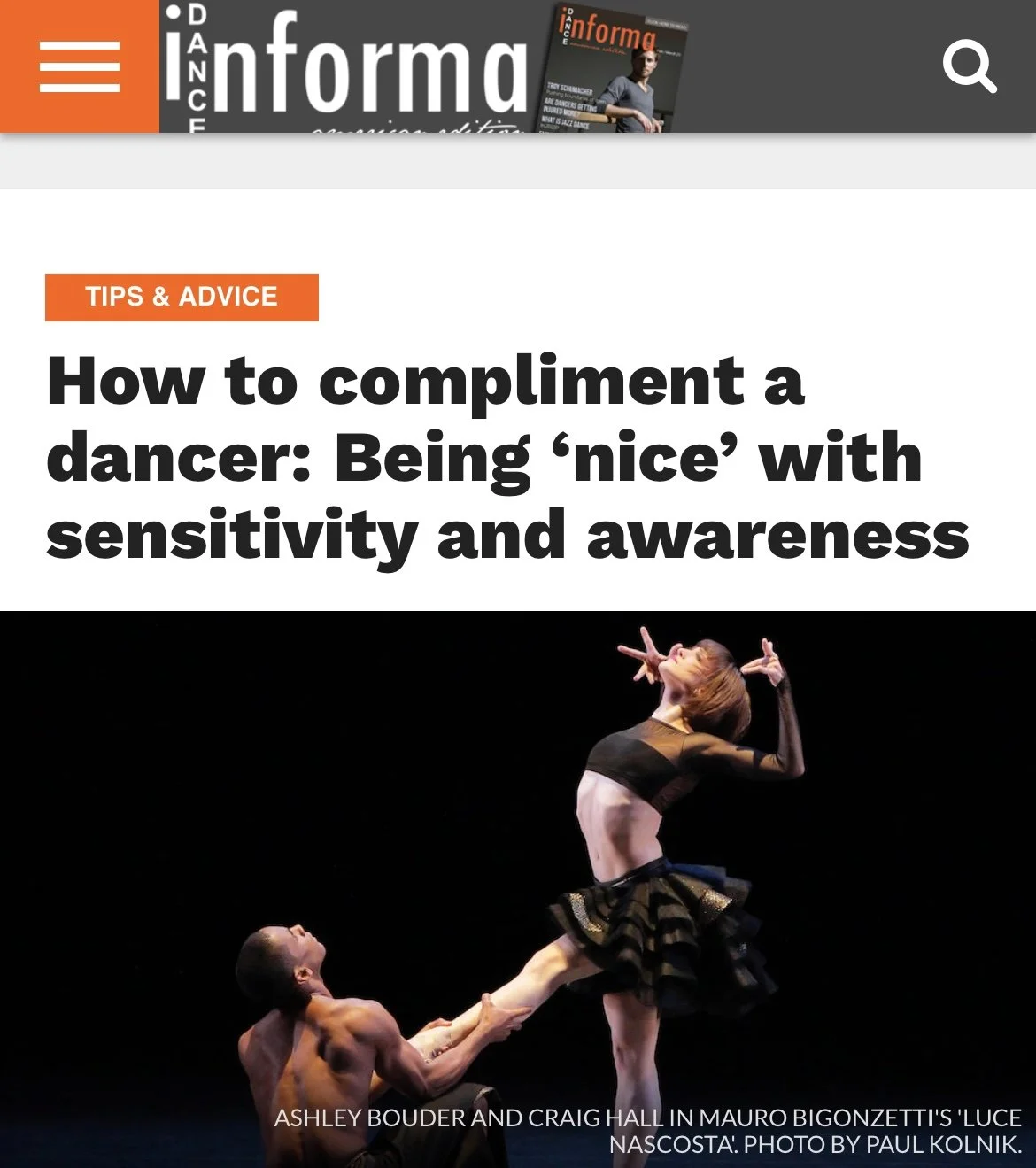 Dance Informa - How to compliment a dancer: Being ‘nice’ with sensitivity and awareness