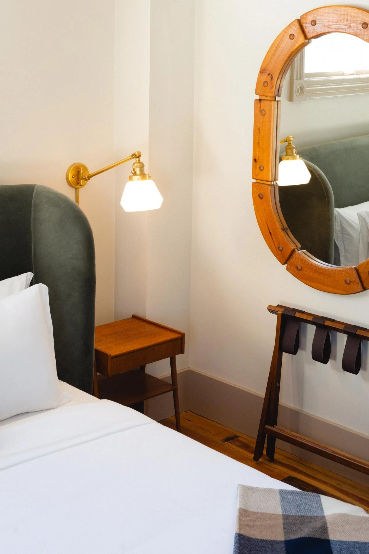 Hotel room at Hotel Lilien in Tannersville New york. Corner of a hotel room. Vintage photography interior design. 
