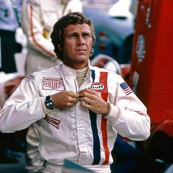 Steve McQueen in the movie Le Mans (1971) seen wearing the Heuer Monaco