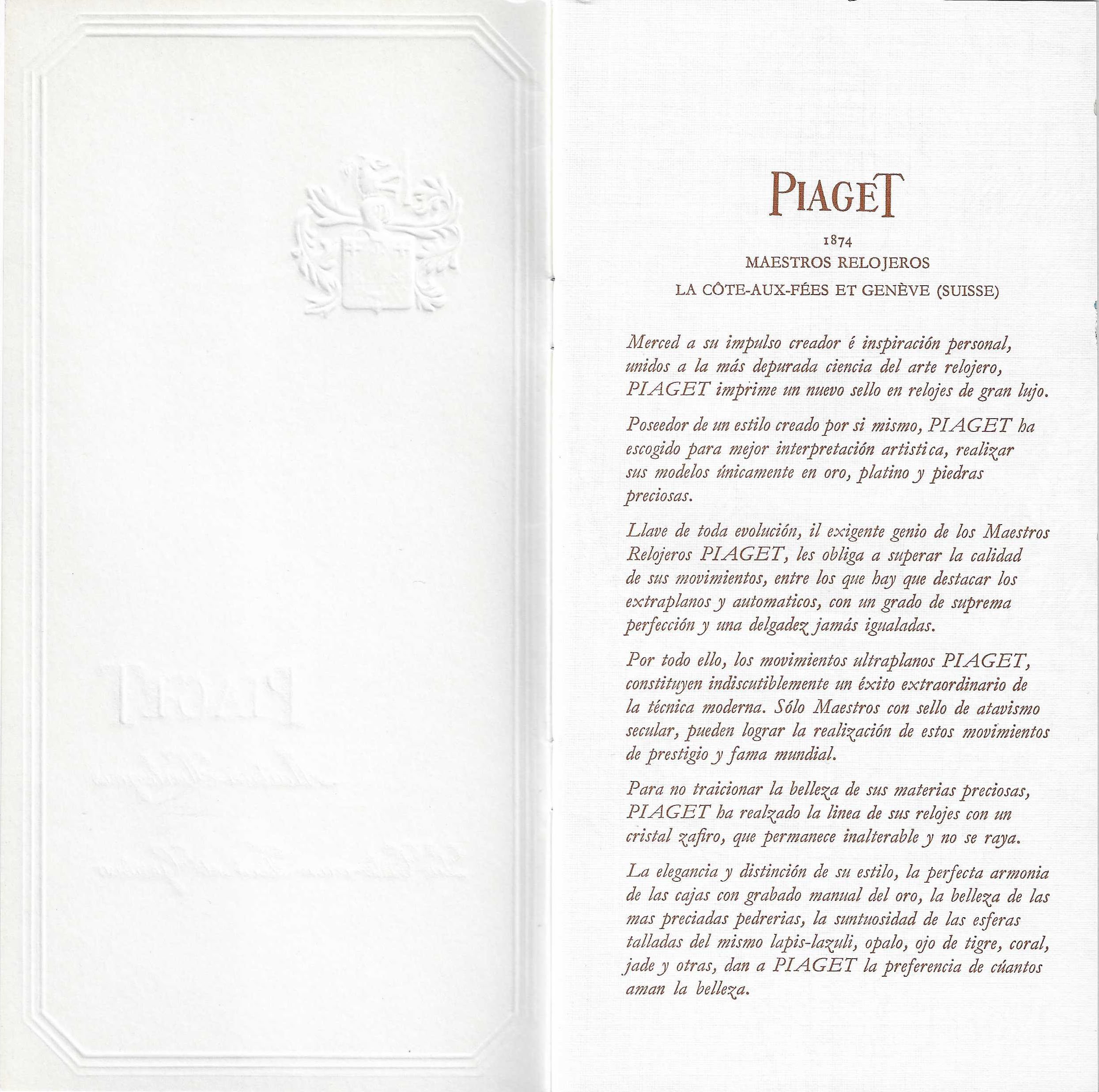 Piaget Brochure No. 12 Est. early 70's