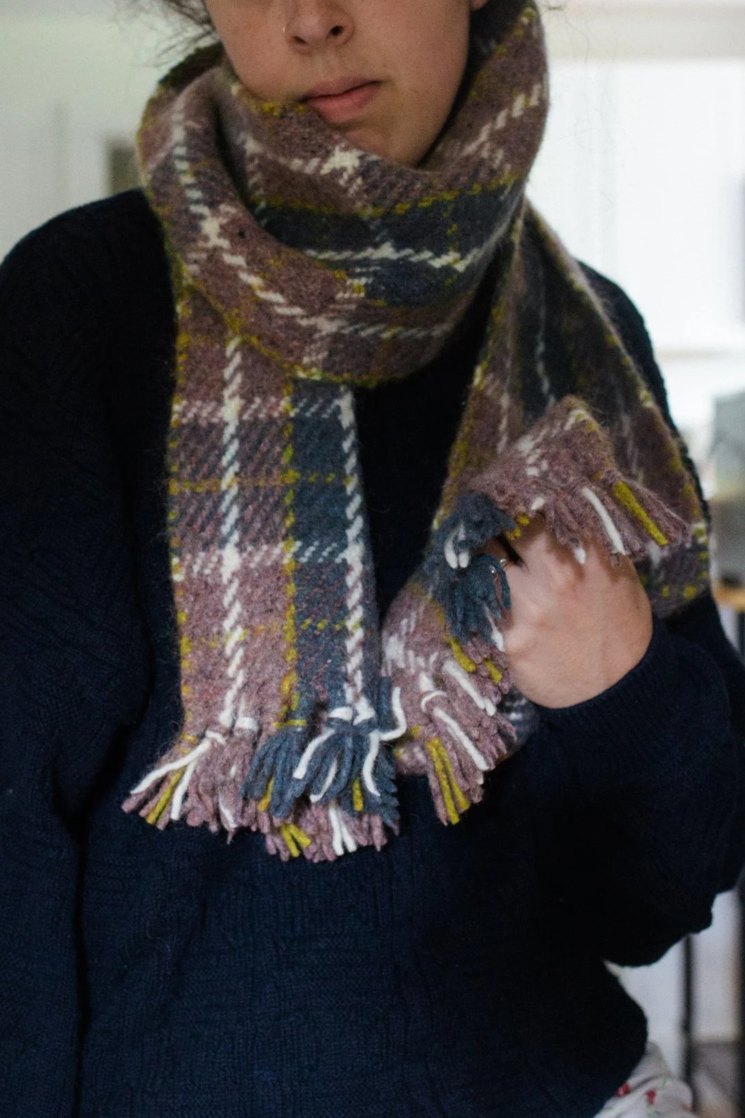 woven plaid wool scarf