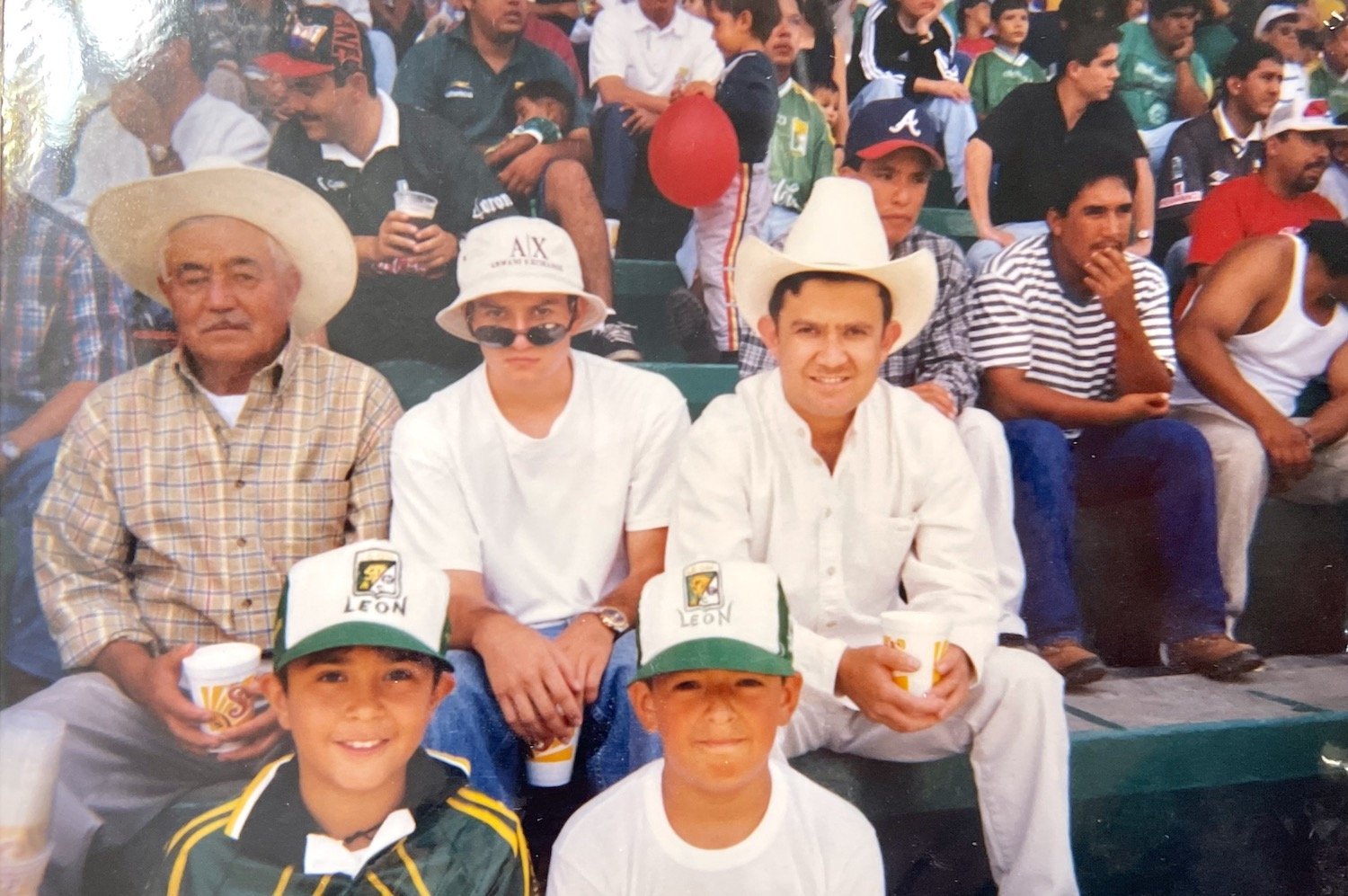 Top row, from left: Jose de Jesus Herrera, his son Mario Herrera (top row, right) and his grandsons Luis Alberto Hererra (top row, middle), and Gustavo Herrera Yepez (bottom row, left) with cousin Rogelio Herrera. Leon, Guanajuato.