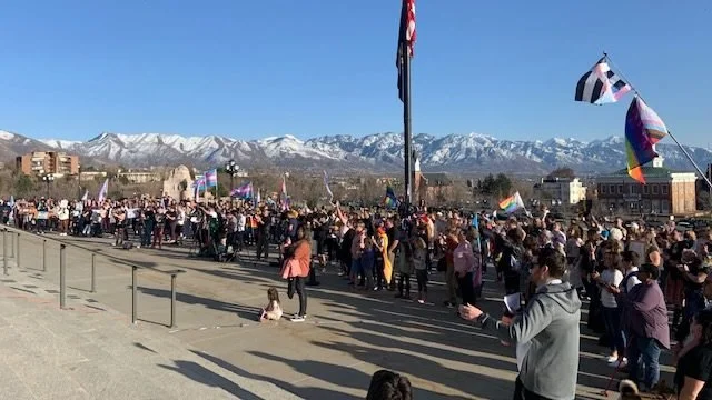 Hundreds rally against transgender athlete ban, call on veto to be upheld