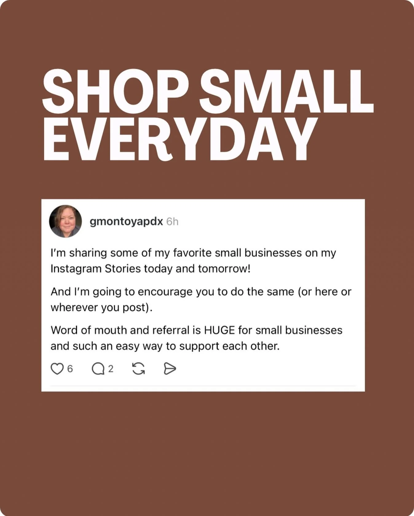 I&rsquo;m sharing some of my favorite small businesses on my Instagram Stories today and tomorrow!

And I&rsquo;m going to encourage you to do the same (or here or wherever you post). 

Word of mouth and referral is HUGE for small businesses and such