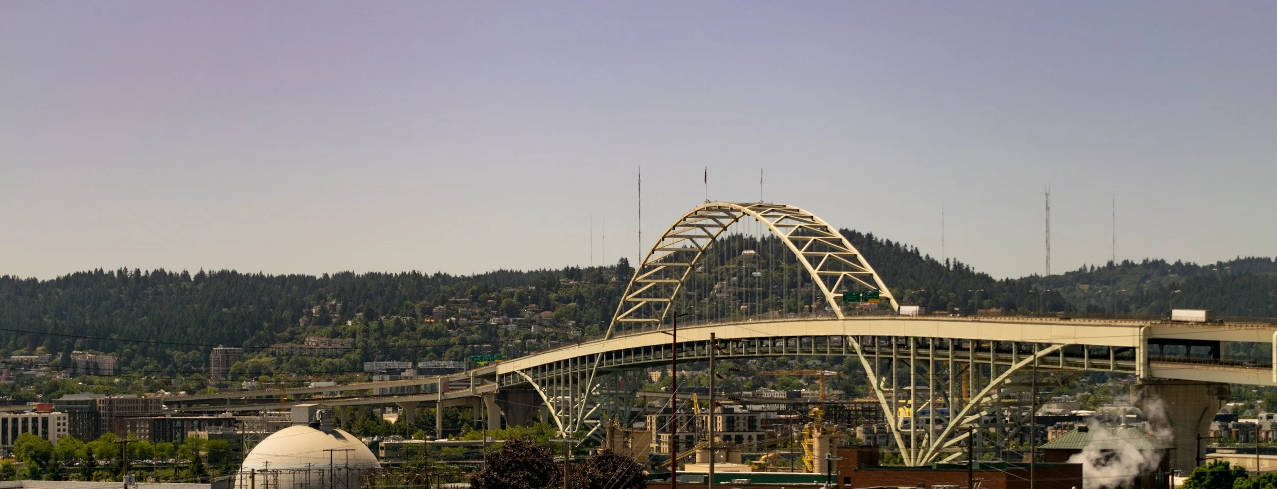 Photo of the Fremont Bridge in Portland, Oregon on a clear day.