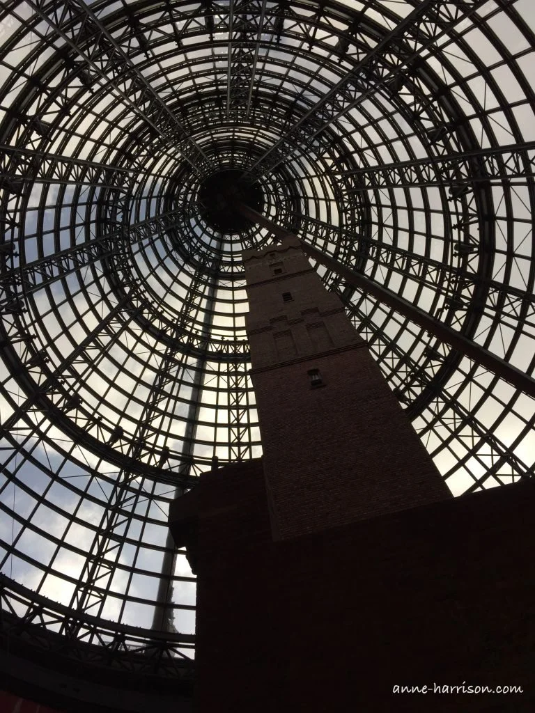 Coops Shot Tower in Melbourne Central, seen from below