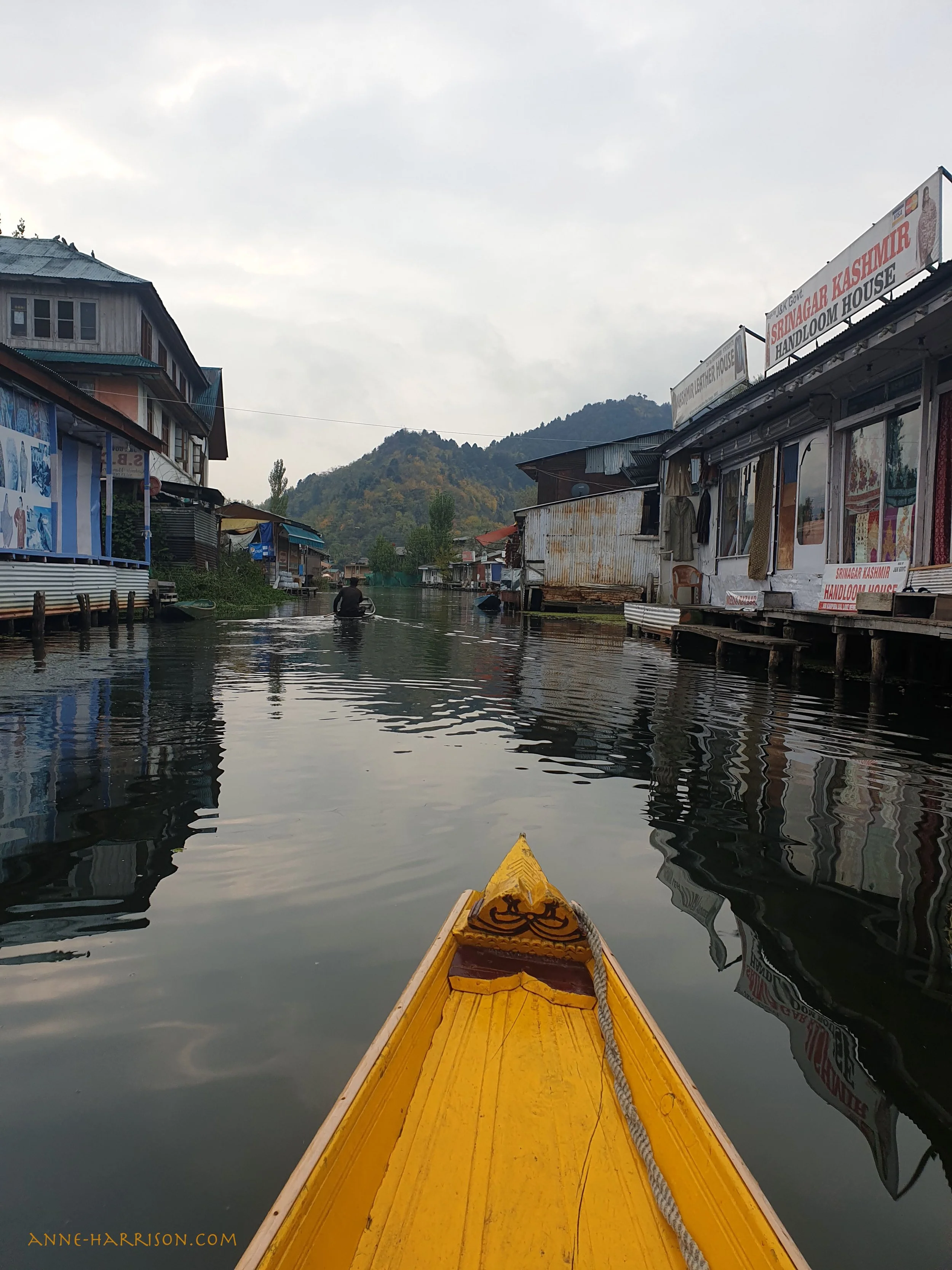 Shops lining the waterways in Srinagar, Lake Dal