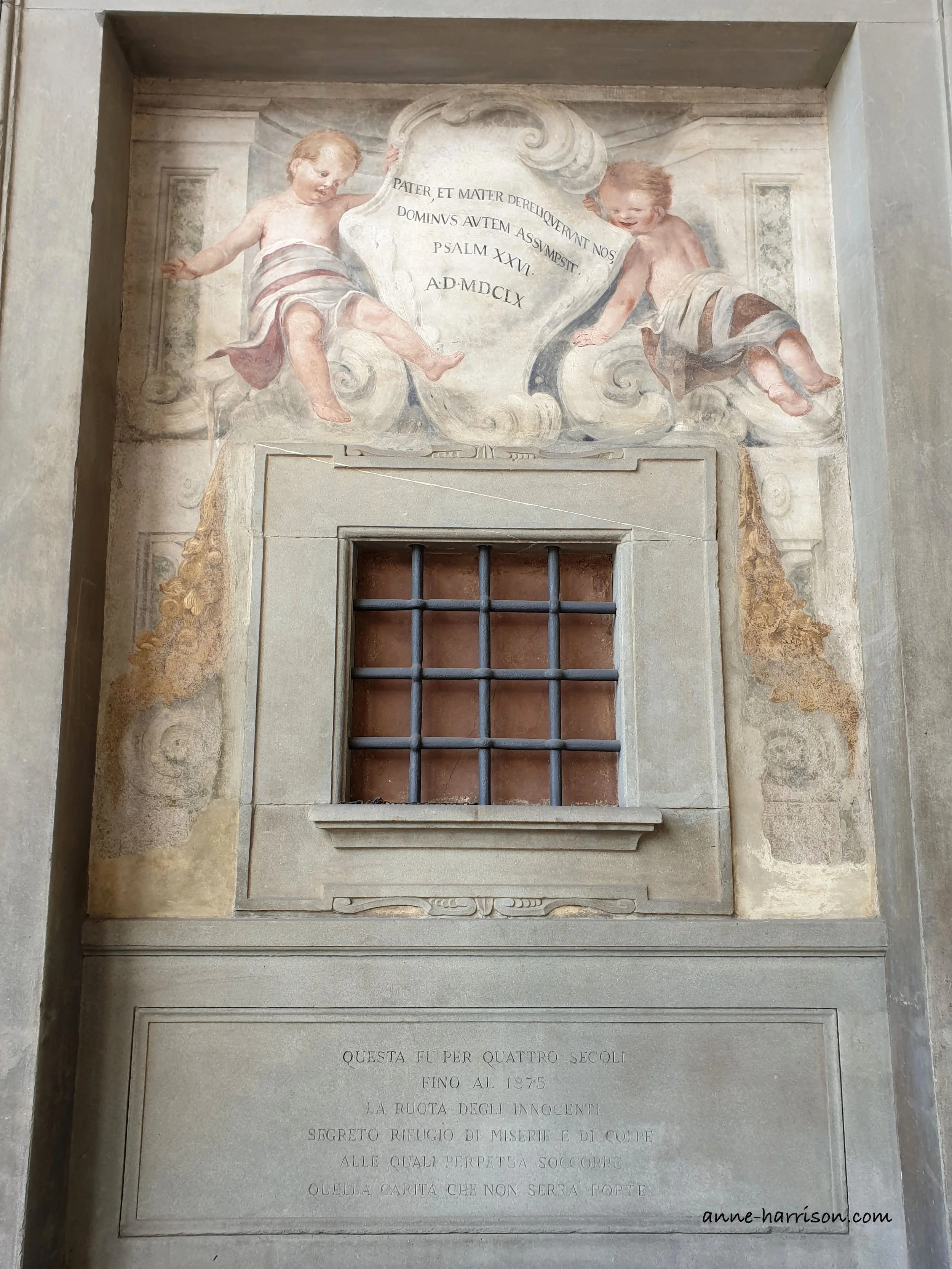 The grille at the Ospedale degli Innocenti, Florence, where unwanted babies were once left.