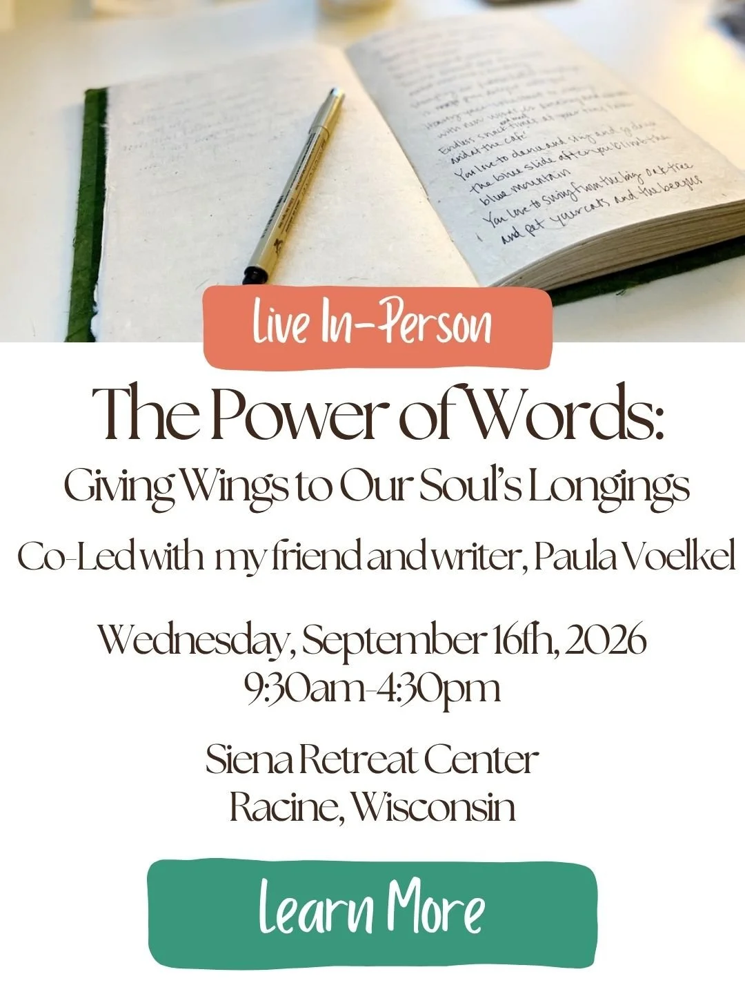 Writing retreat with Emma Freeman and Paula Voelkel at The Siena Retreat Center in Racine, Wisconsin