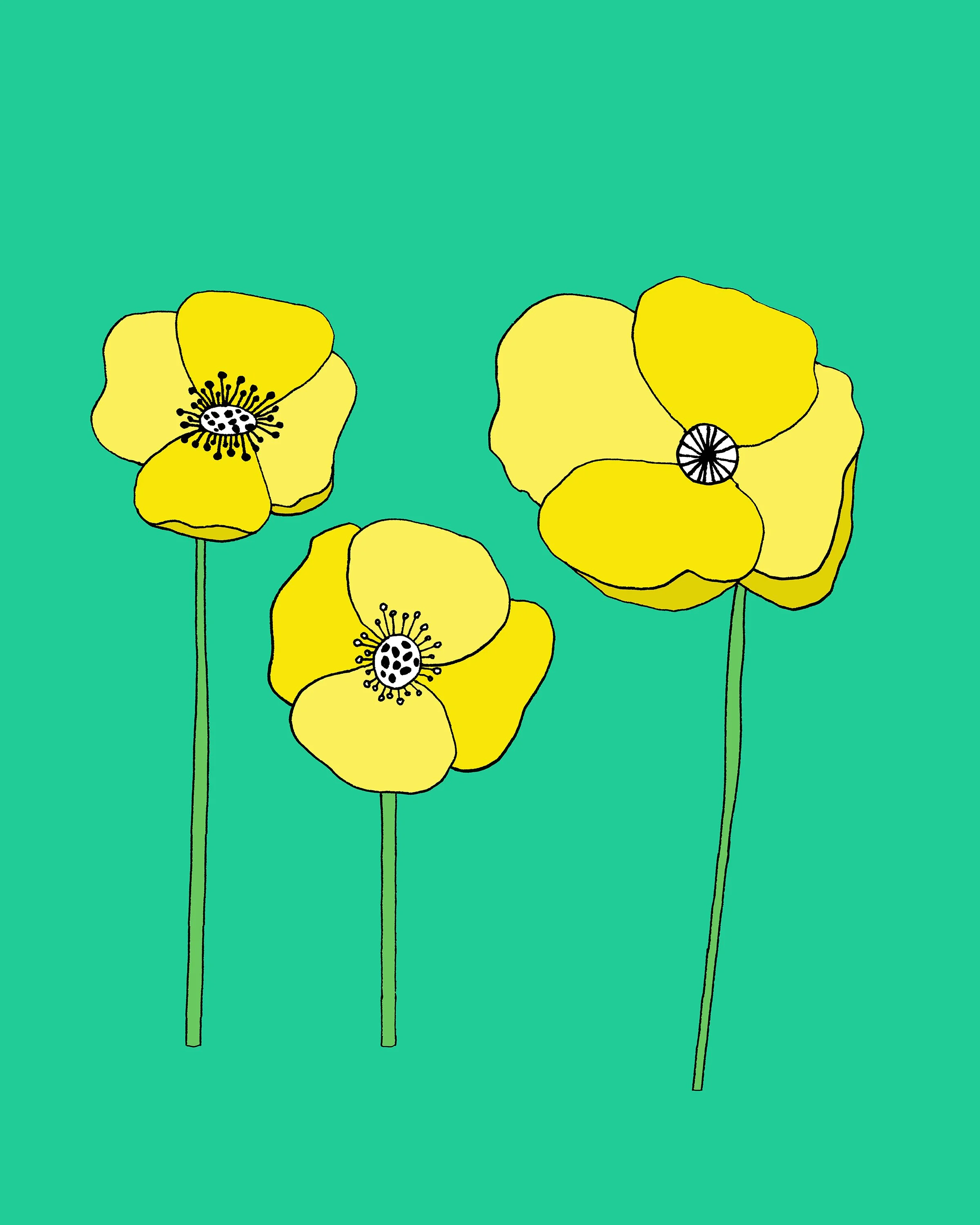 whimsical doodles and drawings by Emma Freeman Art, colorful, happy illustrations done by hand by Emma Freeman Art in Wisconsin, sketchbook artist, learning to draw, meditative drawing, drawing for fun, quirky drawing of teal and yellow imaginary pop