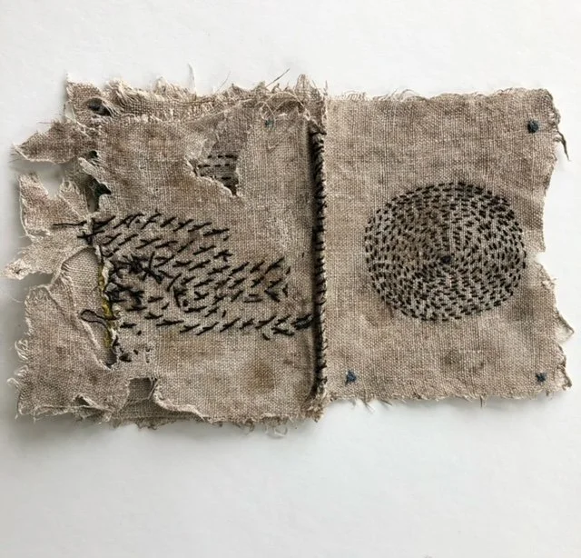 Buried Fabric Meditation Book Project, a global arts initiative created by Emma Freeman, textile artist and mixed media artist in Wisconsin to build community, share creative skills, and connect with nature in meaningful ways. We made hand embroidere
