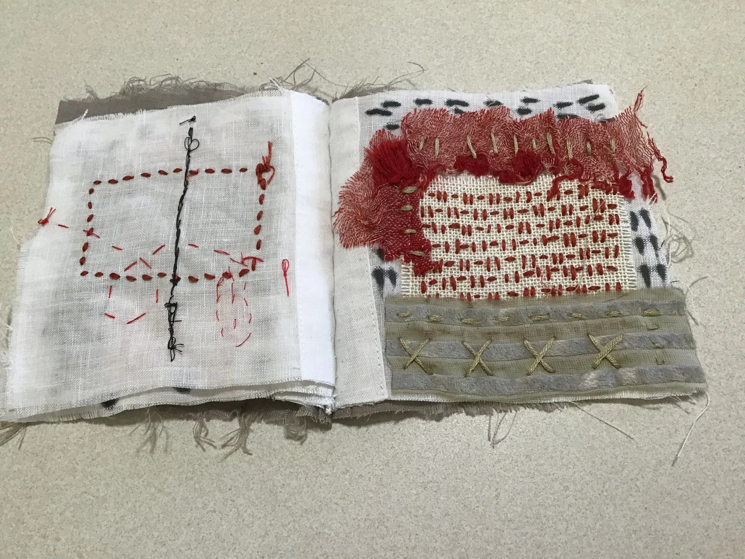 Buried Fabric Meditation Book Project, a global arts initiative created by Emma Freeman, textile artist and mixed media artist in Wisconsin to build community, share creative skills, and connect with nature in meaningful ways. We made hand embroidere