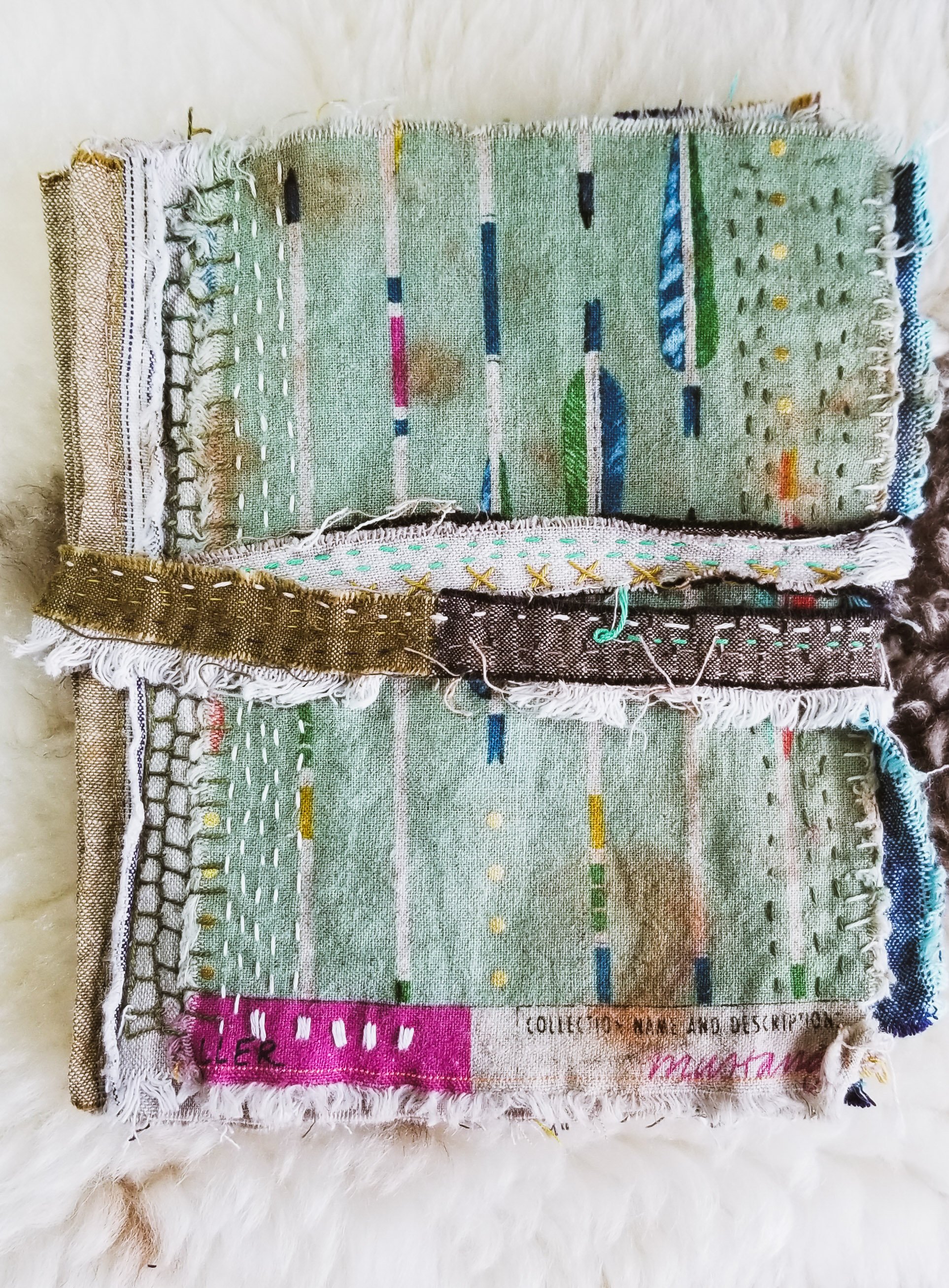 Buried Fabric Meditation Book Project, a global arts initiative created by Emma Freeman, textile artist and mixed media artist in Wisconsin to build community, share creative skills, and connect with nature in meaningful ways. We made hand embroidere