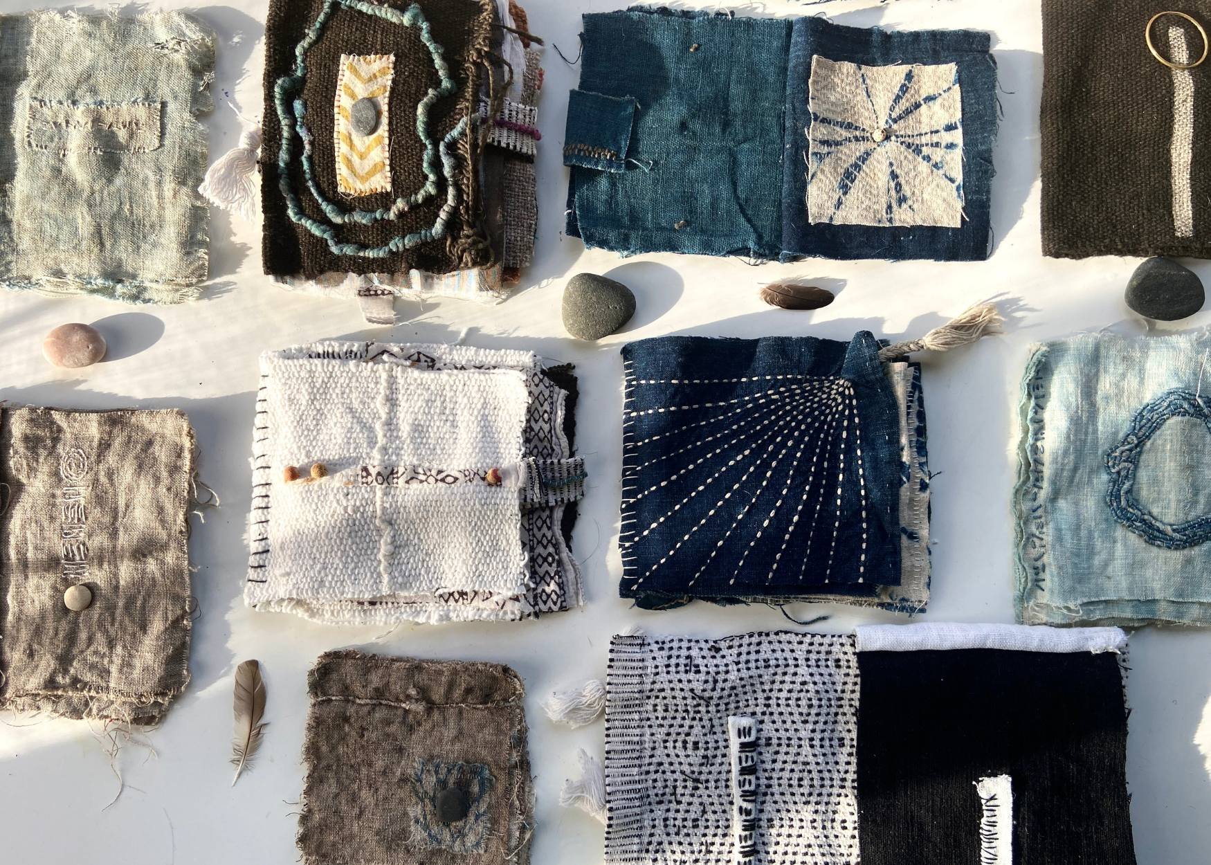 Fabric meditation books made by textile artist, Emma Freeman