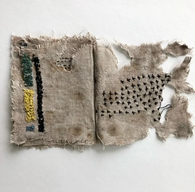 Buried Fabric Meditation Book Project, a global arts initiative created by Emma Freeman, textile artist and mixed media artist in Wisconsin to build community, share creative skills, and connect with nature in meaningful ways. We made hand embroidere