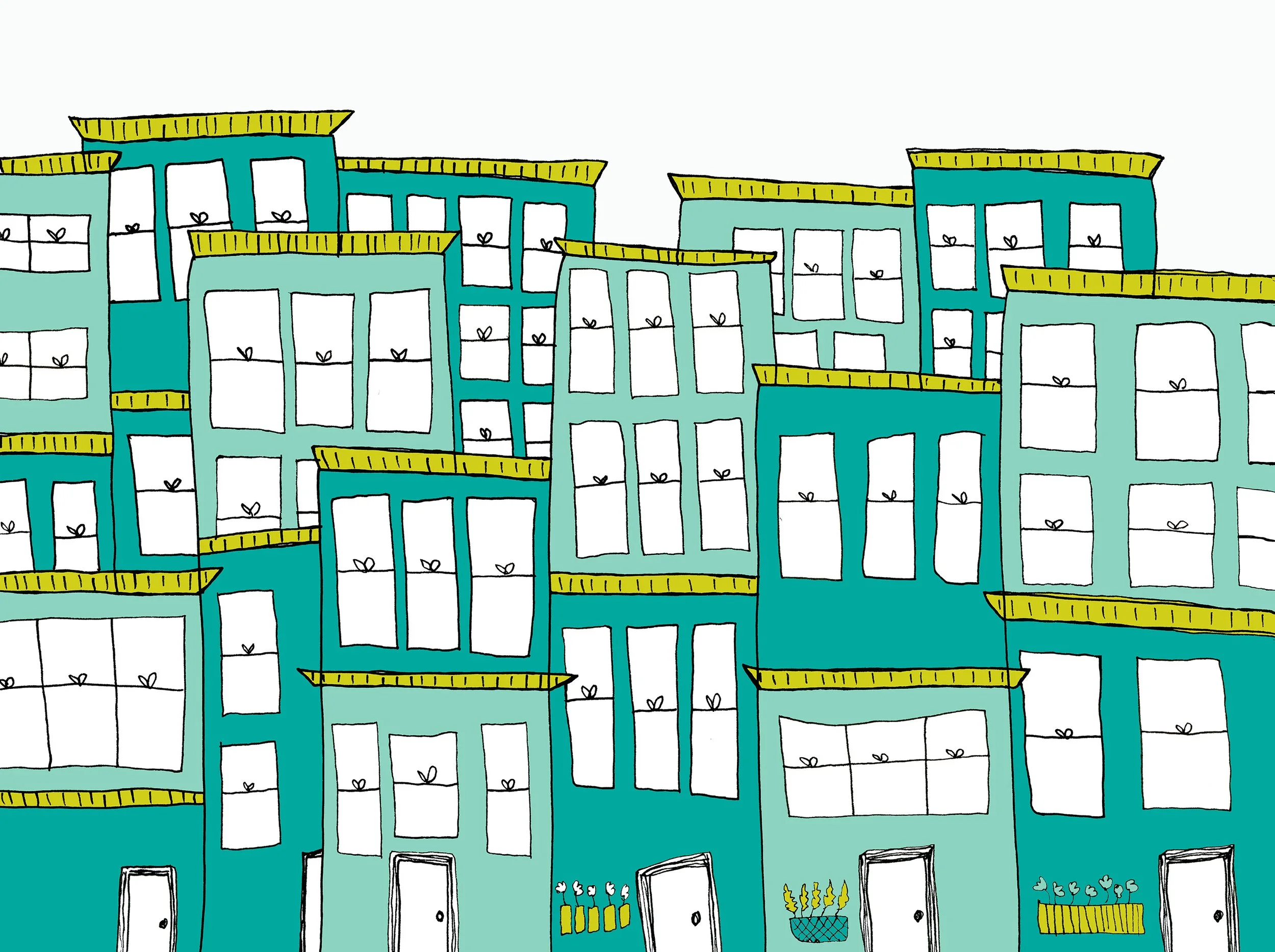 whimsical doodles and drawings by Emma Freeman Art, colorful, happy illustrations done by hand by Emma Freeman Art in Wisconsin, sketchbook artist, learning to draw, meditative drawing, drawing for fun, quirky and whimsical teal and green drawing ill