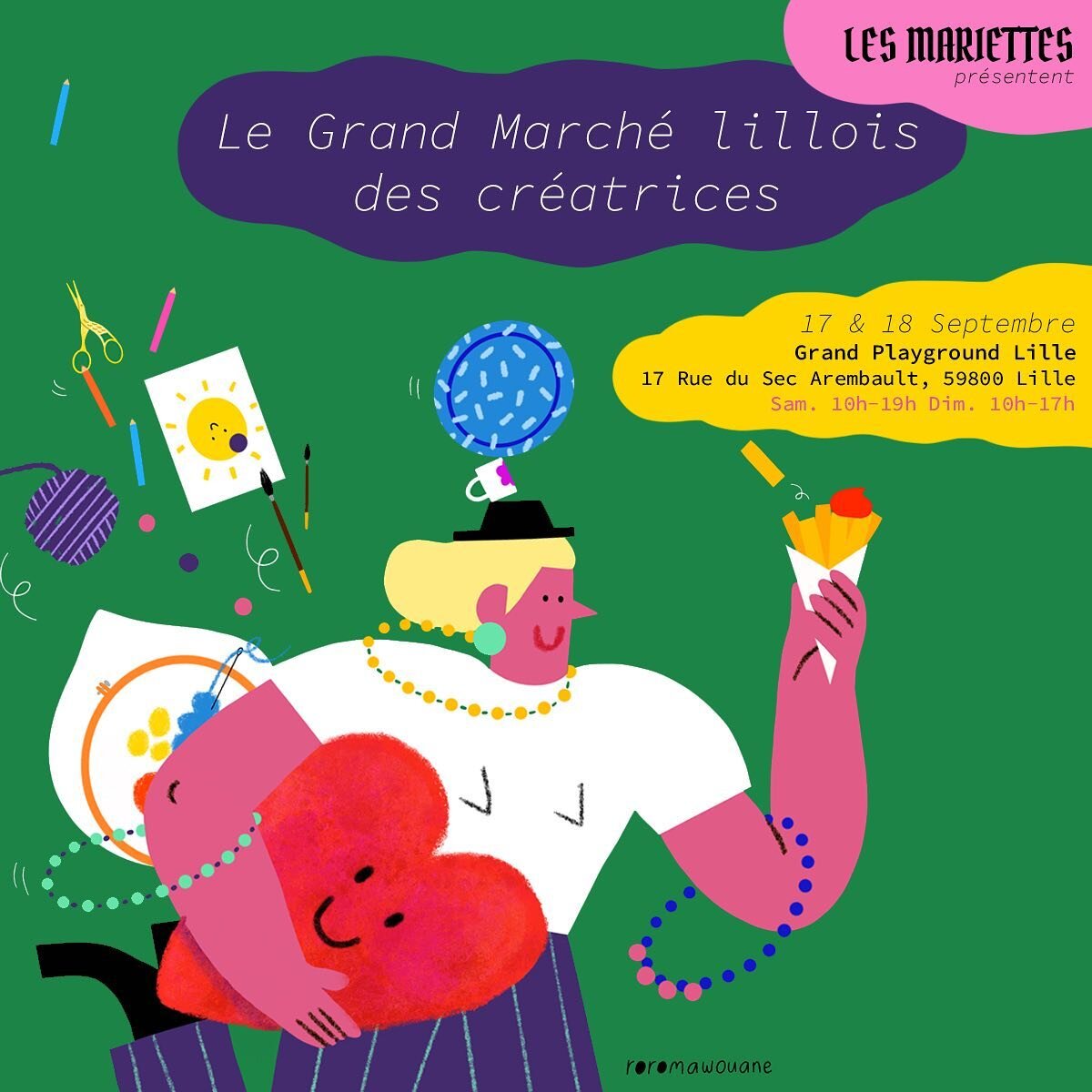 Je suis heureuse de vous annoncer notre participation &agrave; notre tout premier march&eacute; en tant que partenaire : le grand march&eacute; lillois des cr&eacute;atrices organis&eacute; par @lesmariettes.fr au @grandplayground de Lille ! ✨

Au re