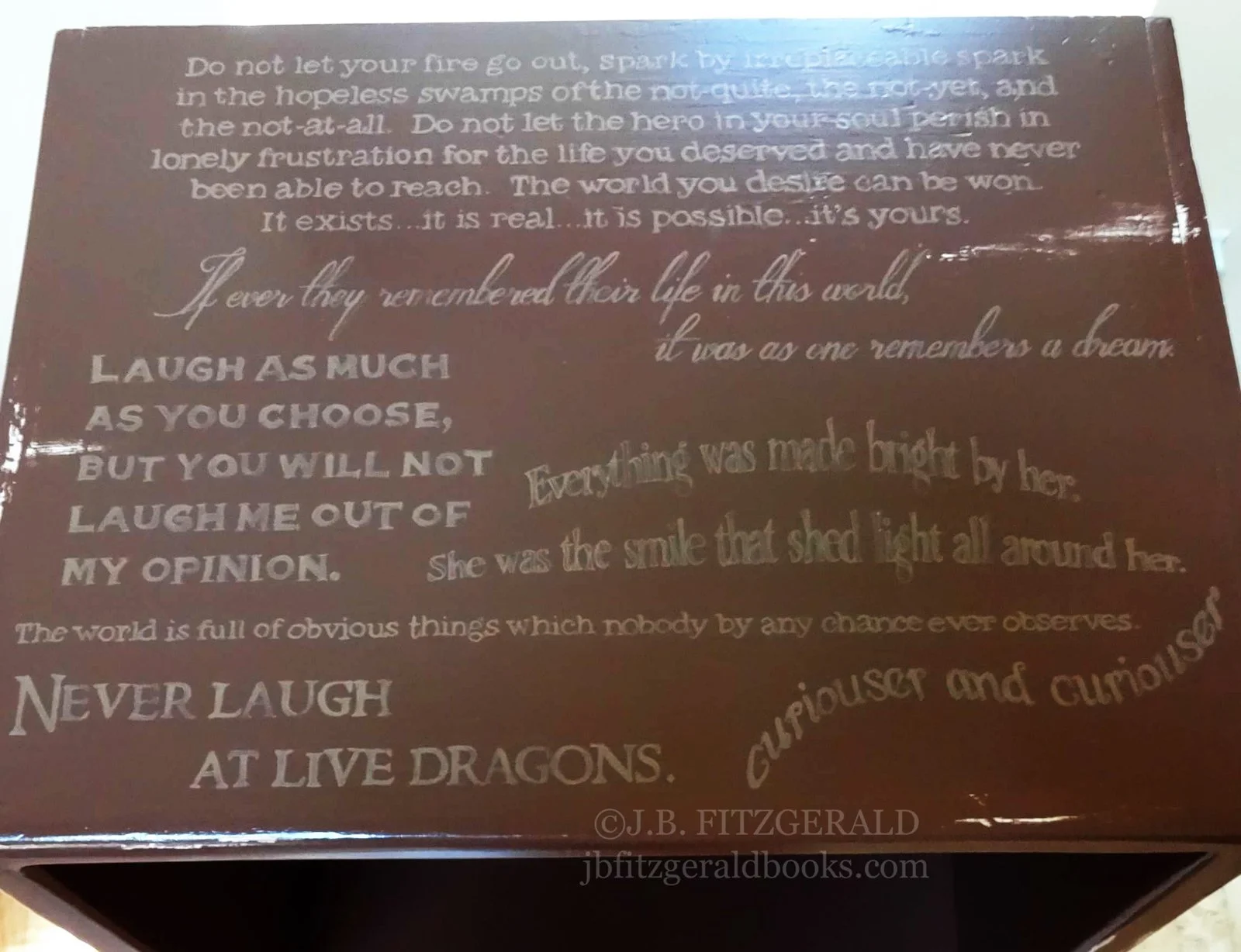 The Literati, hand-painted literary quote bookcase, J.B. Fitzgerald, jbfitzgeraldbooks.com