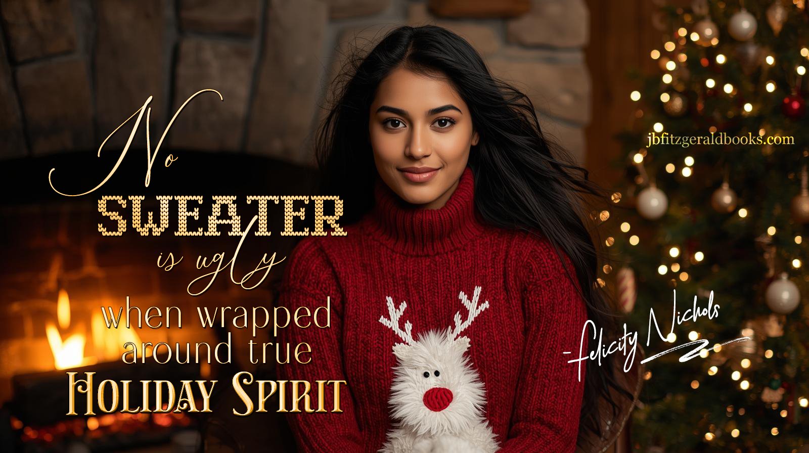 "No sweater is ugly when wrapped around true holiday spirit." -Felicity Nichols.  A Homespun Yarn About a Woolly Tradition, J.B. Fitzgerald, jbfitzgeraldbooks.com