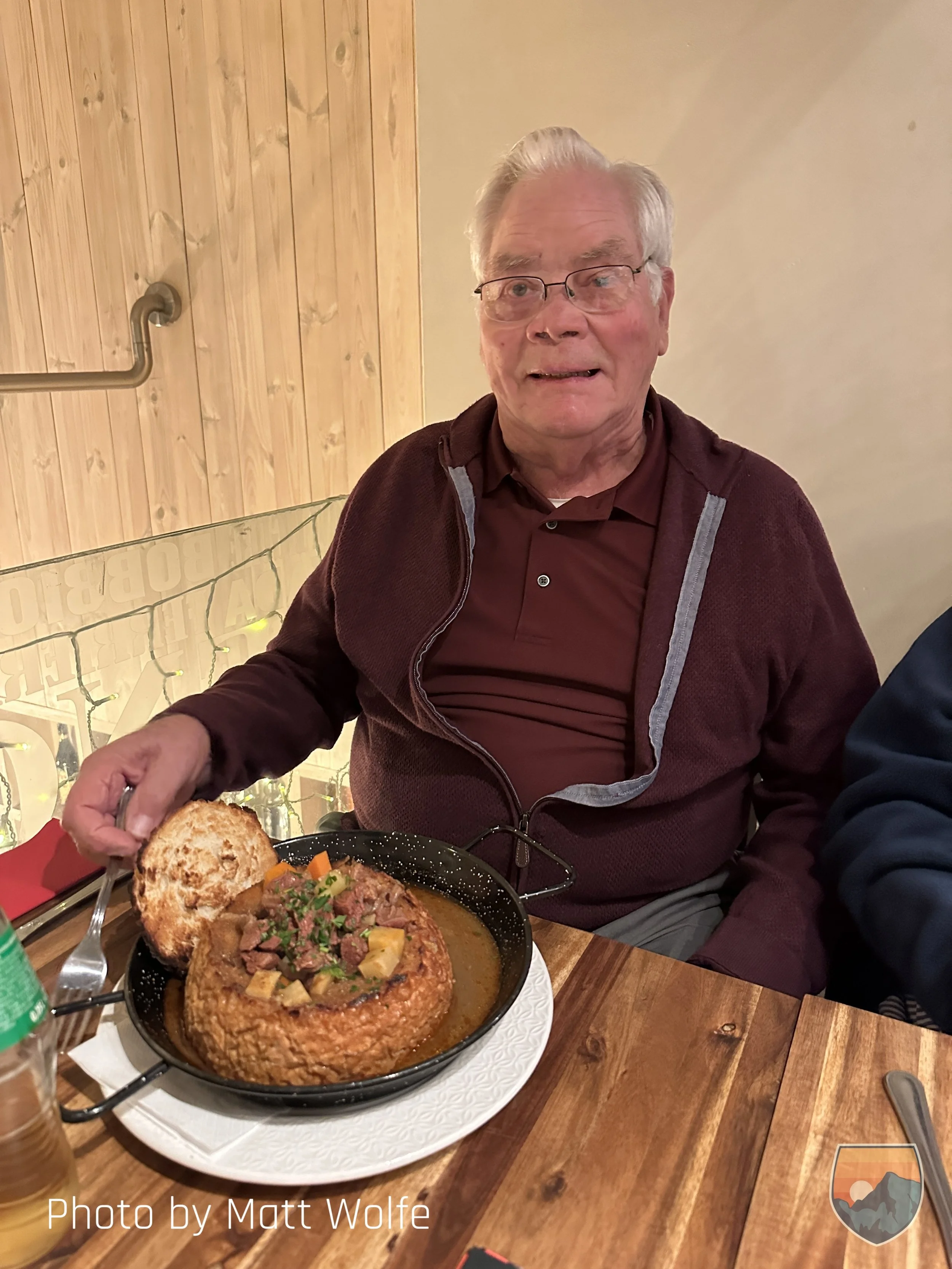 Our client eating a traditional Budapest meal