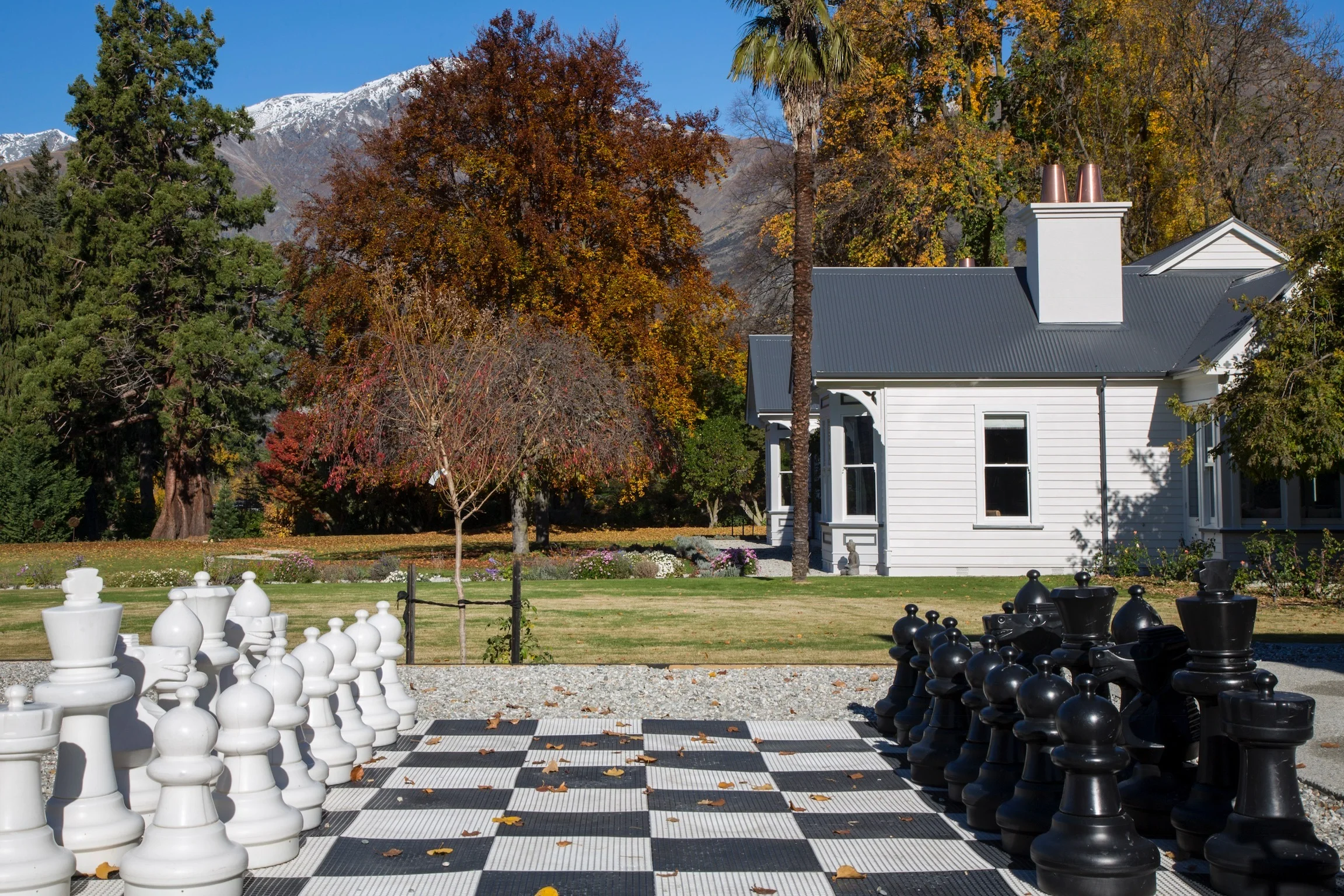 In front of the gym is an outdoor giant chess set for those that are looking to exercise the grey matter.