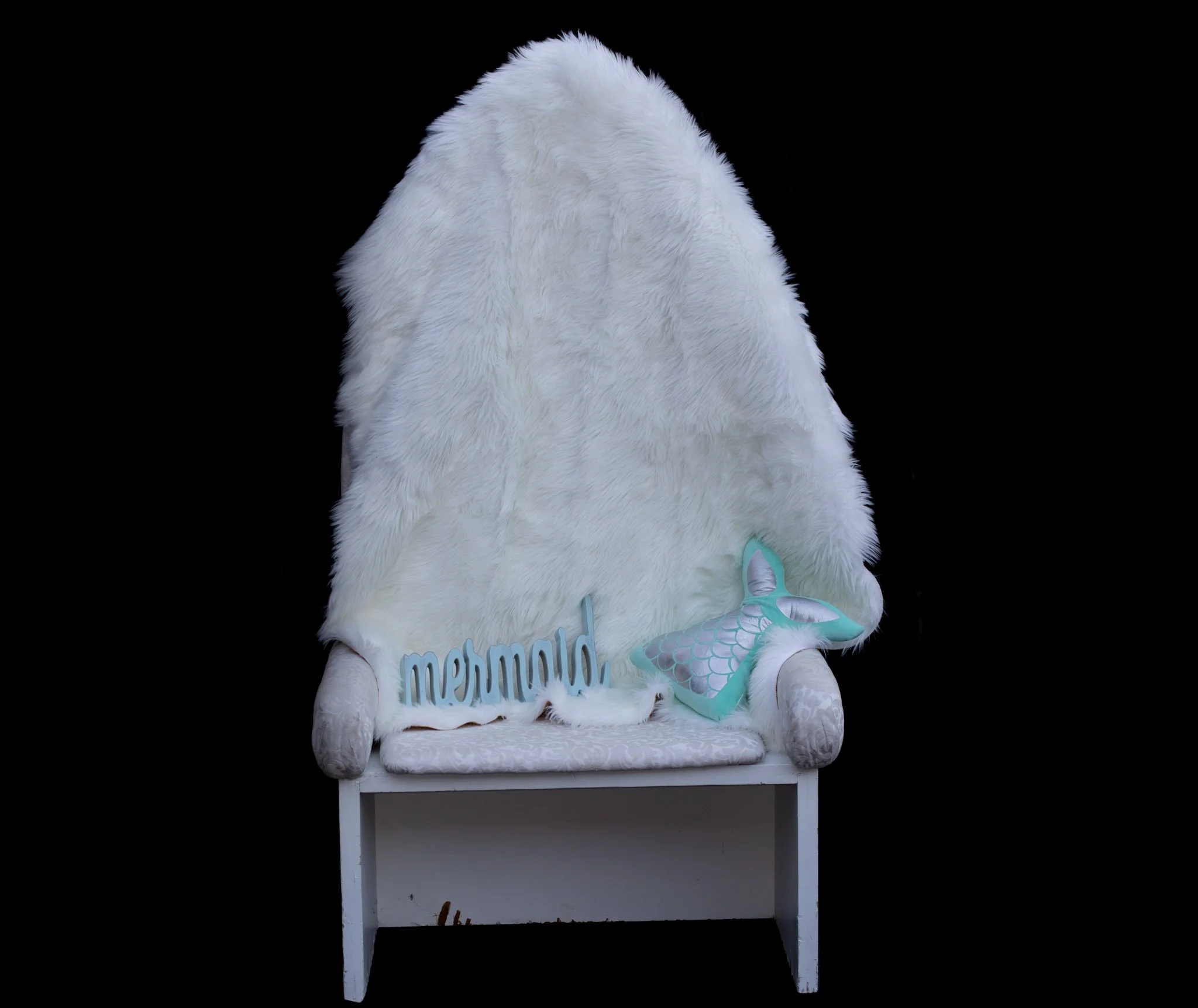 Mermaid-Themed White Faux Fur Chair
