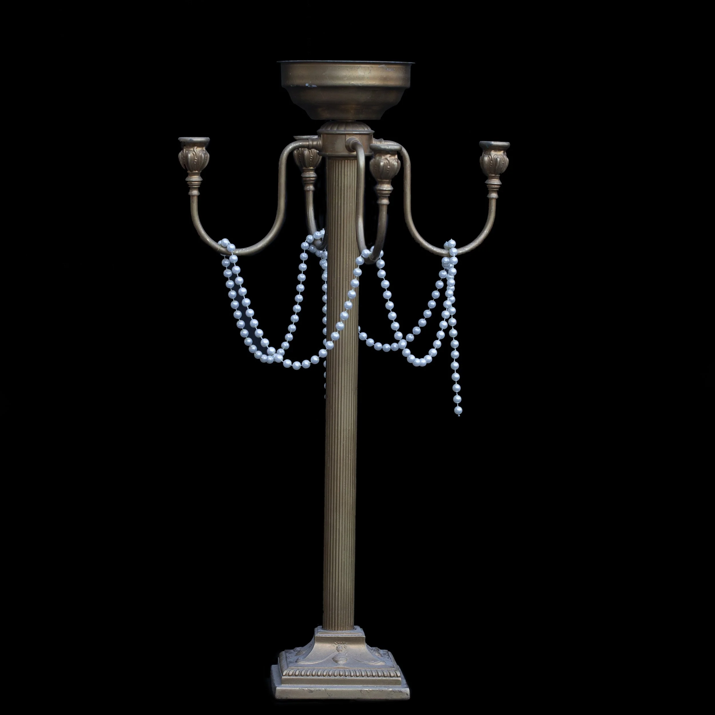 Pearl-Accented Metal Candelabra