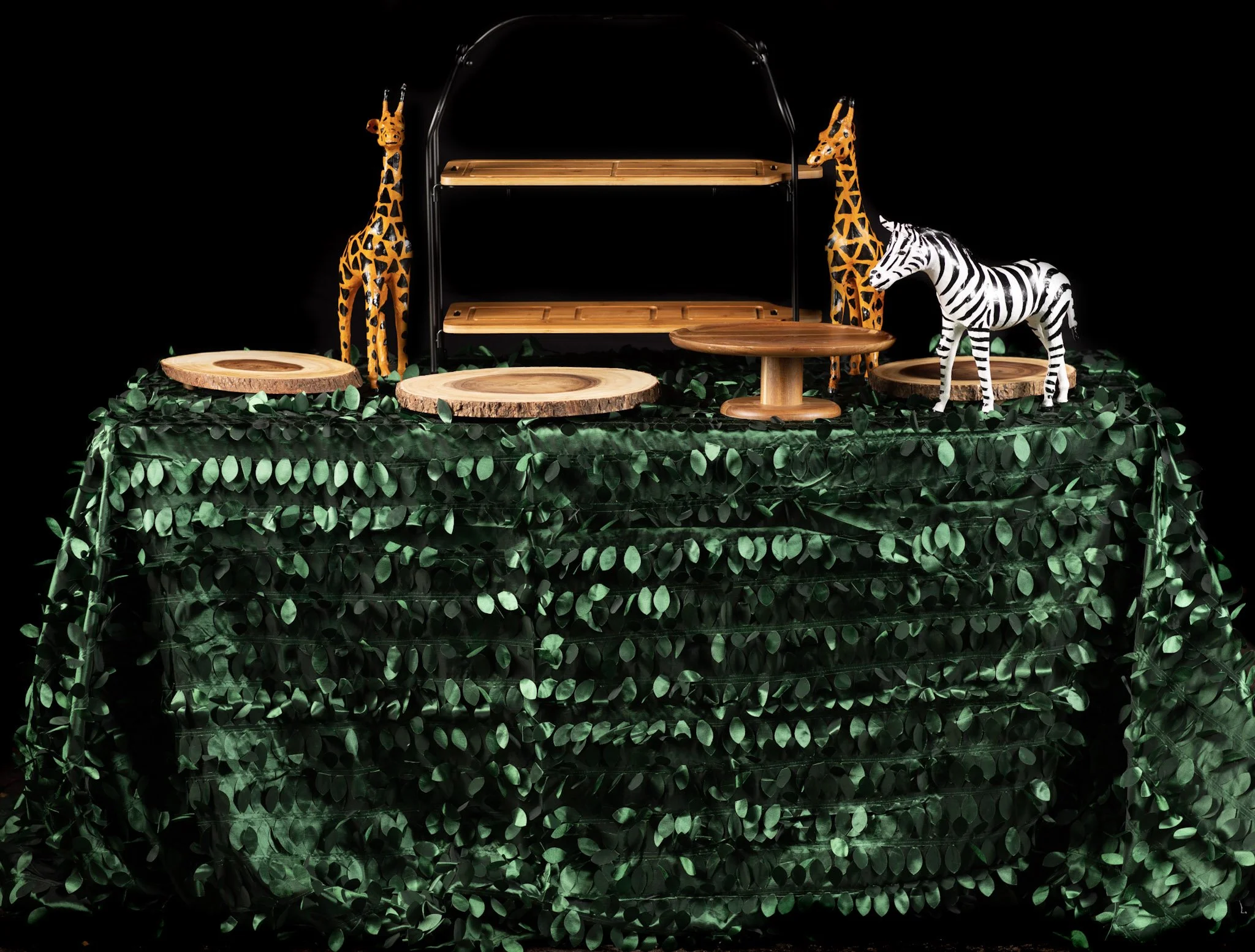 Jungle-Themed Table Set With Green Table Skirt