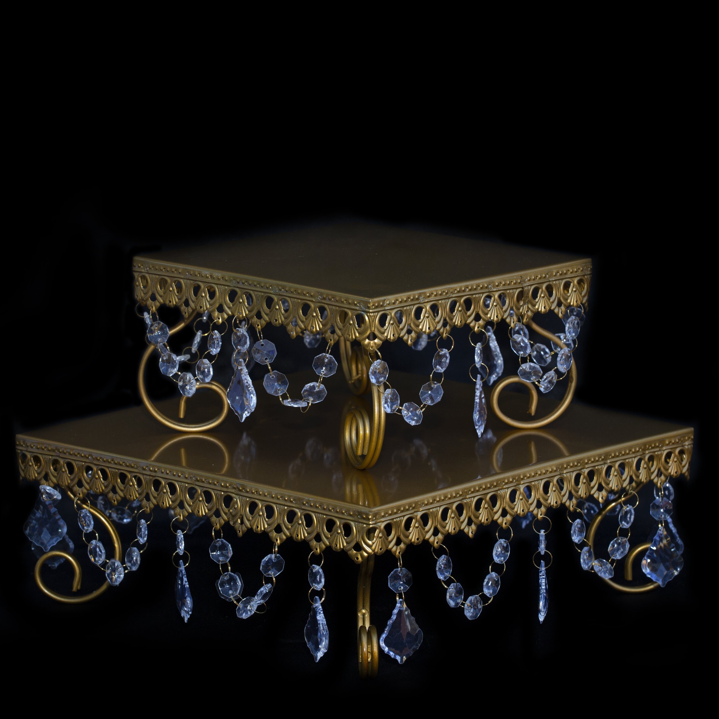 2-Tier Gold Chandelier Square Cake Stand