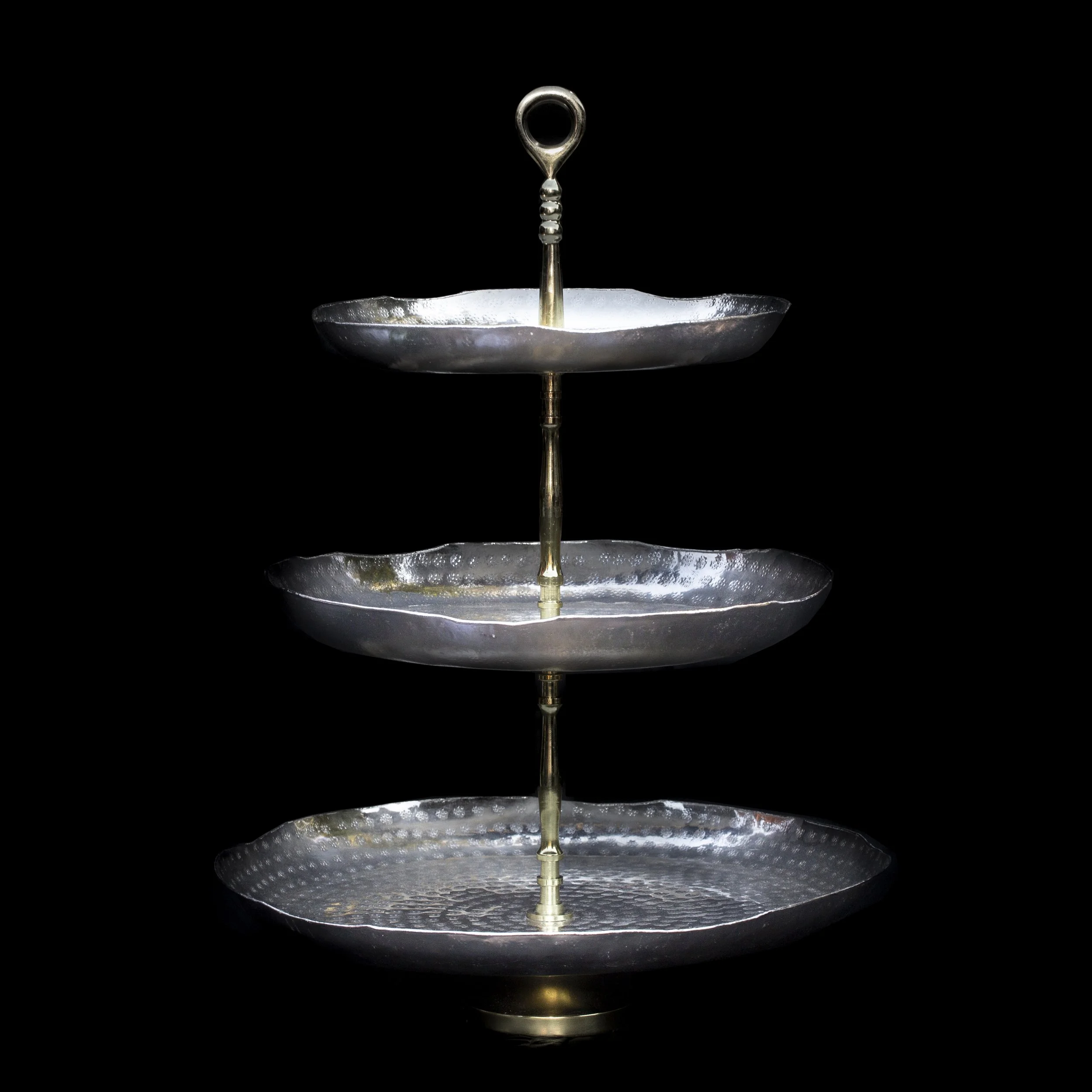 Mixed Metal 3-Tier Hammered Pastry Stand