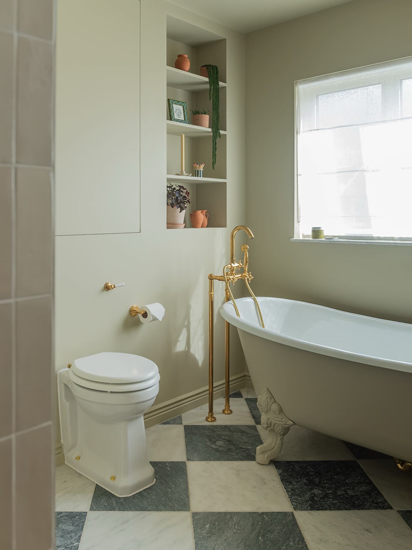 I colour matched the bath in my Leyton project to the walls, drenching the space in a soft, settled calm.

The unlacquered brass taps add warmth and will gently patinate over time, deepening the character of the room as you use it.

I love how it fee
