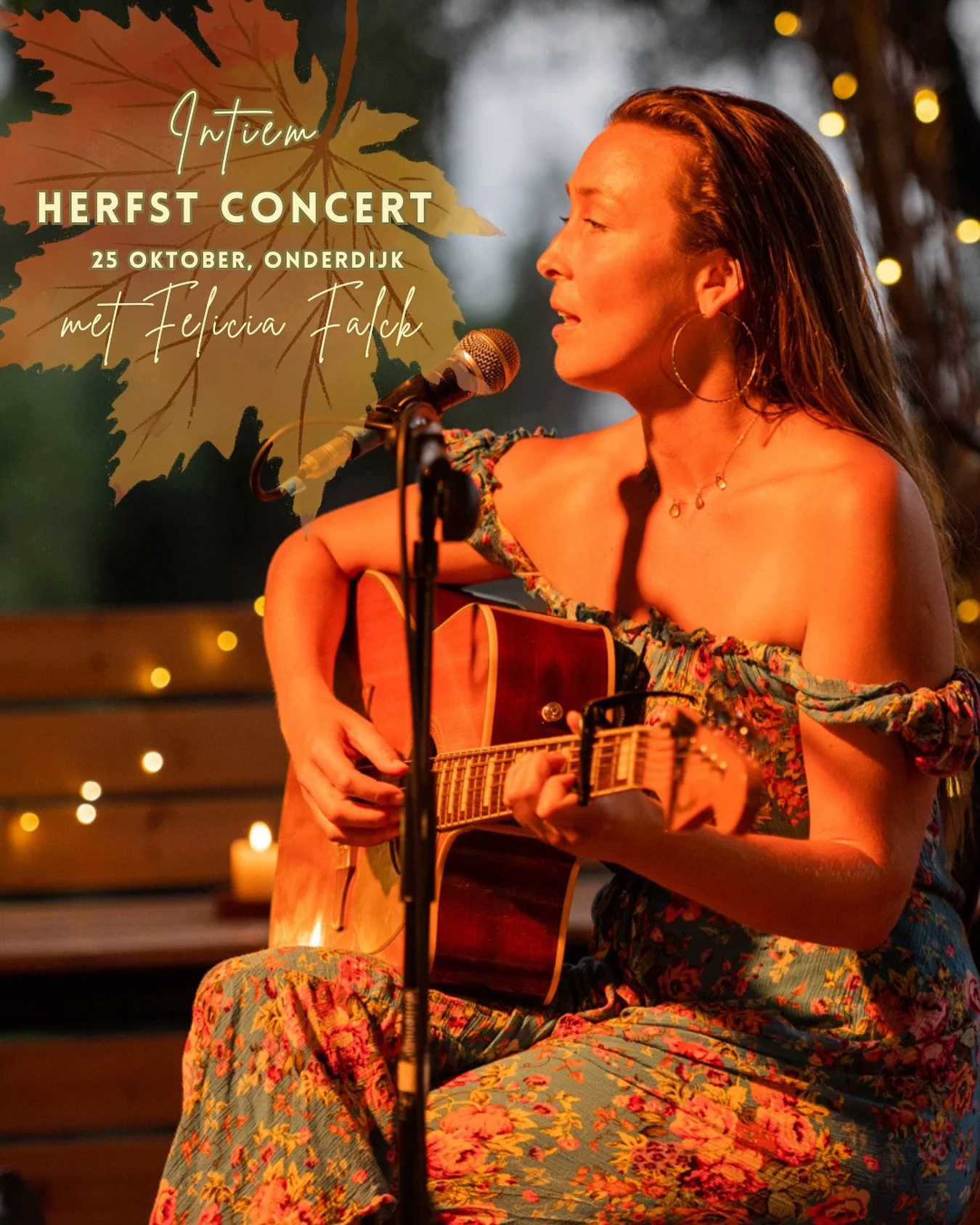This Saturday I&rsquo;ll be holding an intimate autumn concert in Onderdijk 🍁
A cozy evening of songs, candlelight, warm drinks, home-baked cake and togetherness 💛

Oct 25 | 19:30 | Onderdijk

Dm for more info about the event.