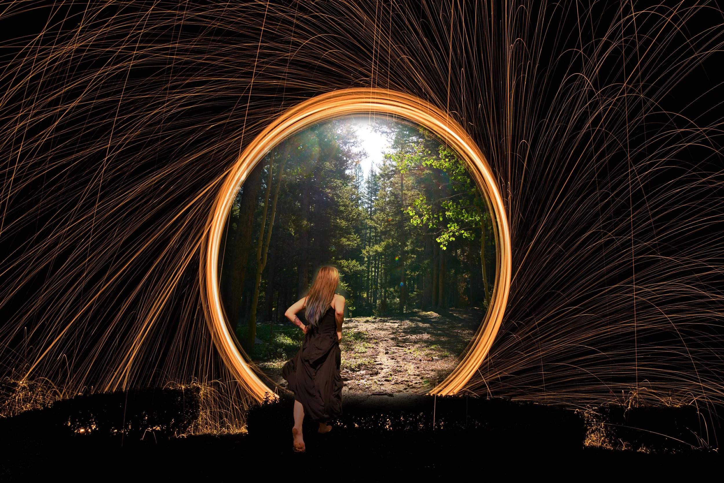 42. All I want is a portal that can transport me to the wilderness. I love the idea of running through a portal into another world, and tried to make it happen with the images I had available to me.