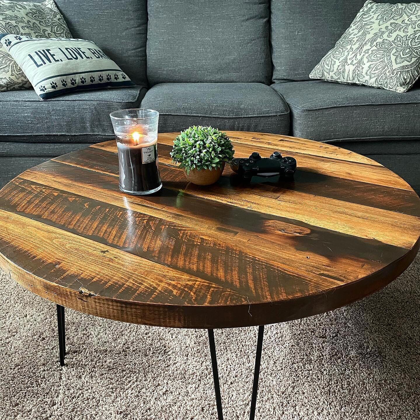 Throwback to one of my favorite coffee tables I have built. The &ldquo;Hoover&rdquo; coffee table is one of the most poplar pieces of furniture that I build. 
Made from reclaimed wood floor joists that are custom stained, these tables contrast well w