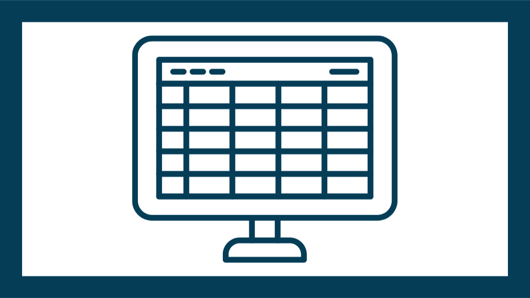 A dark blue horizontal border with a dark blue graphic of a computer screen with a spreadsheet on.