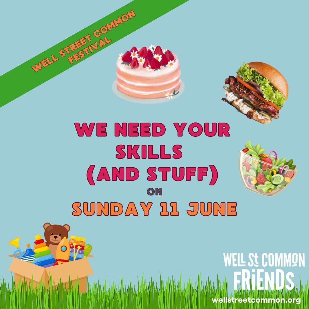 Love you a burger? Come and help out on our BBQ at Well Street Common Festival! We&rsquo;re looking for volunteers for BBQ, tea tent, general setting up and more! Email us info@wellstreetcommon.org