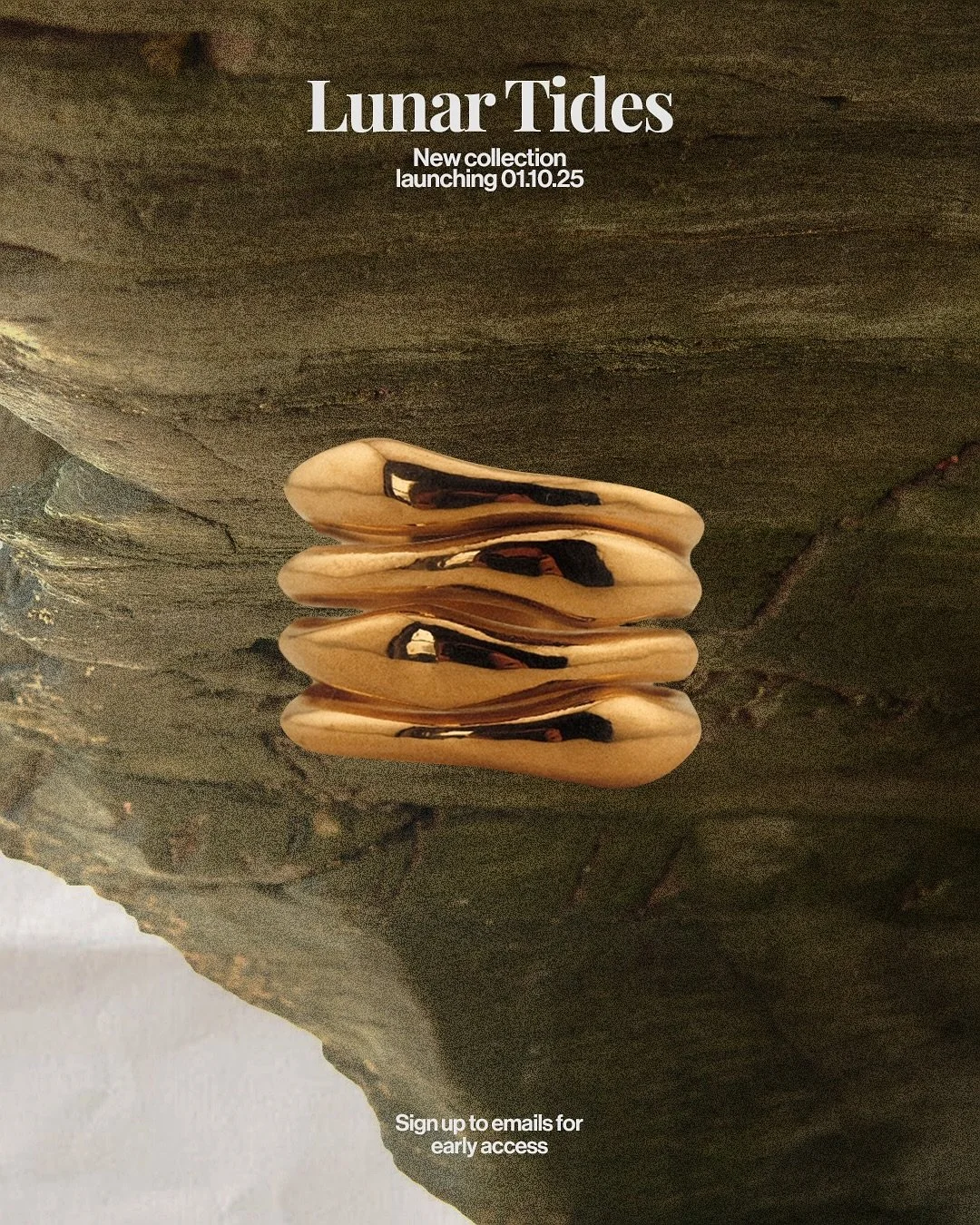 Say hello to three new designs from our upcoming Lunar Tides collection, each one carrying its own piece of the sea and sky. Each one carved or shaped by Lorna in our Bristol studio.

The Estuary, Cove and Stella rings.

All three rings (and the rest