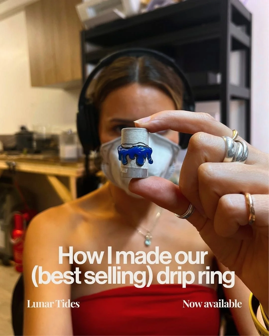 Behind the scenes of the Drip ring from the Lunar Tides collection.  Hand-melted and carved, and officially a best-seller. 💧

It starts as a wax sea that I melt and carve until it looks like my goal when it&rsquo;s silver - liquid metal. Then it&rsq